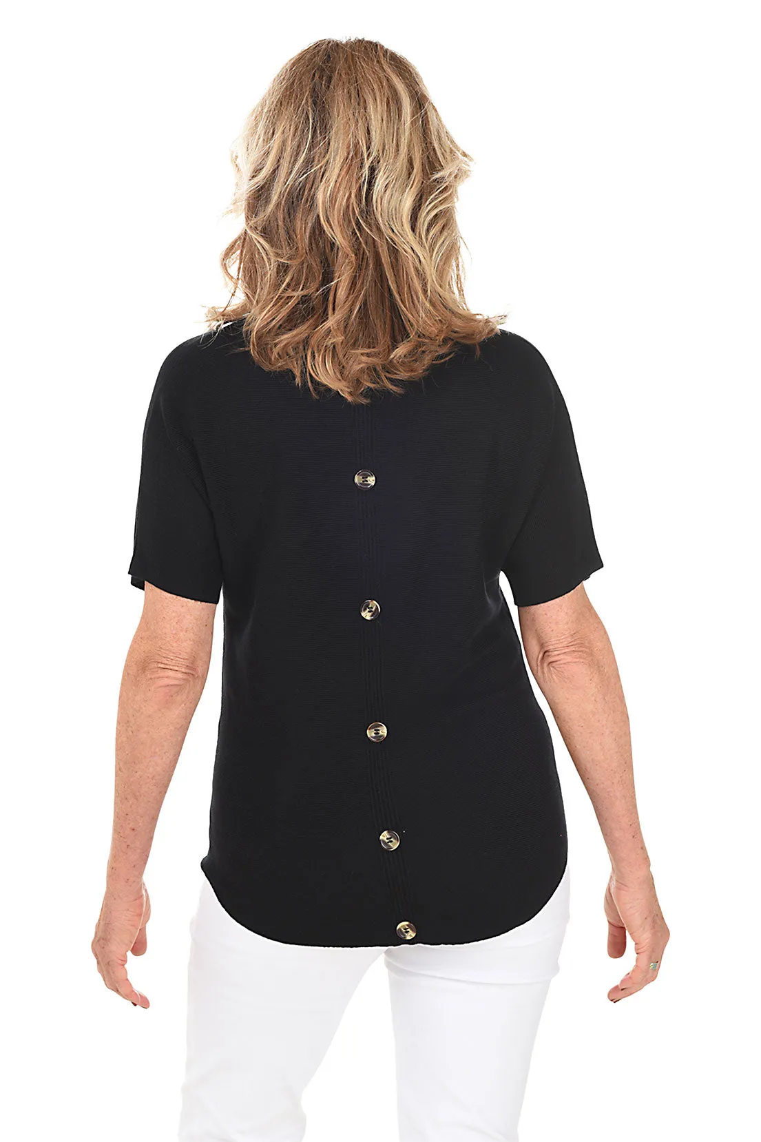 Button-Back Short Sleeve Sweater