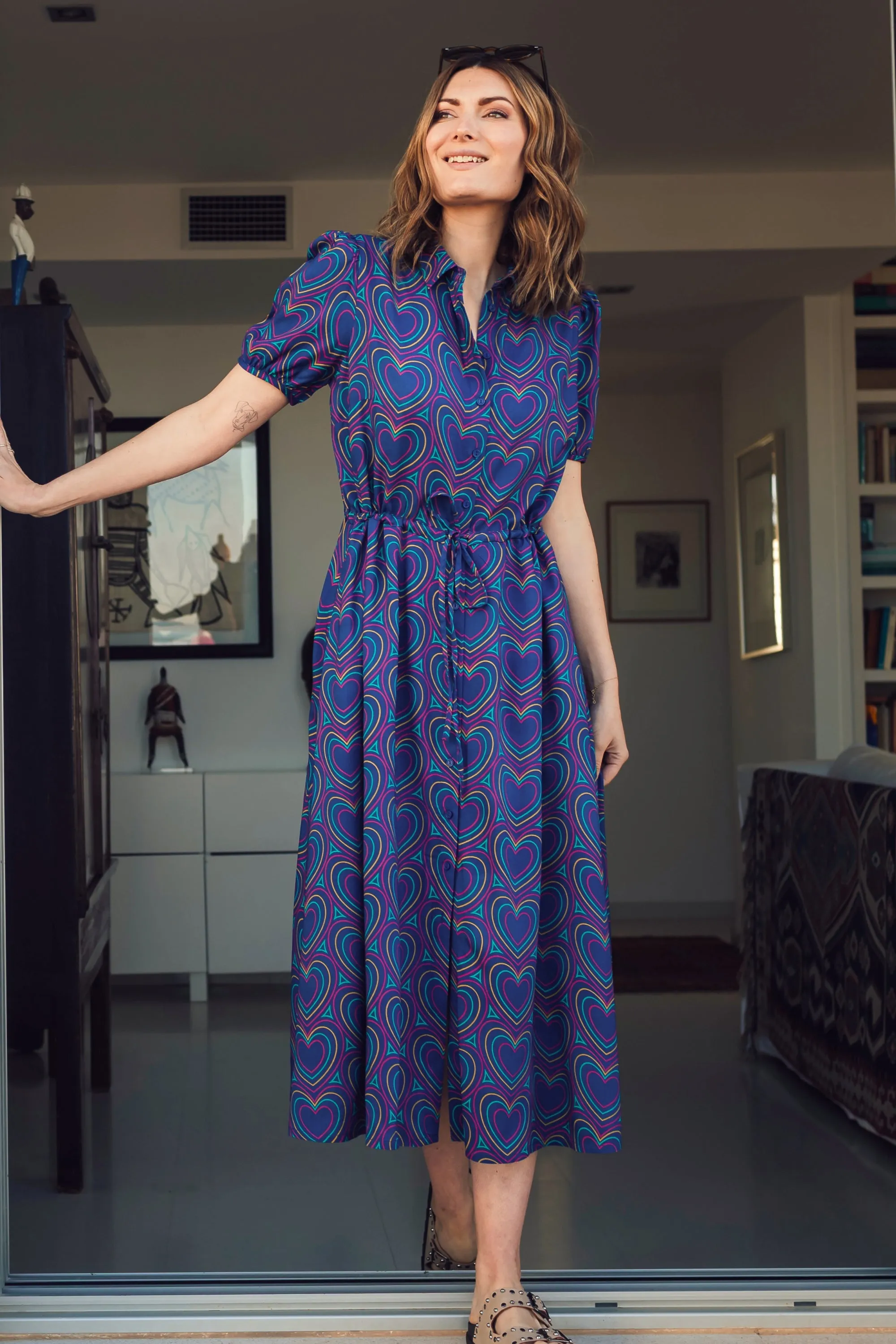 Cassandra Midi Shirt Dress - Navy, Heart Explosion