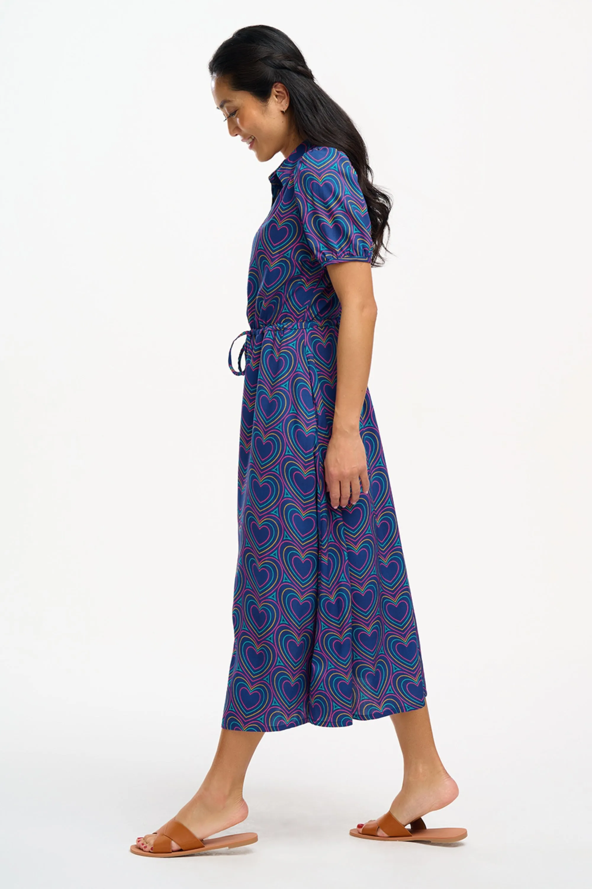 Cassandra Midi Shirt Dress - Navy, Heart Explosion