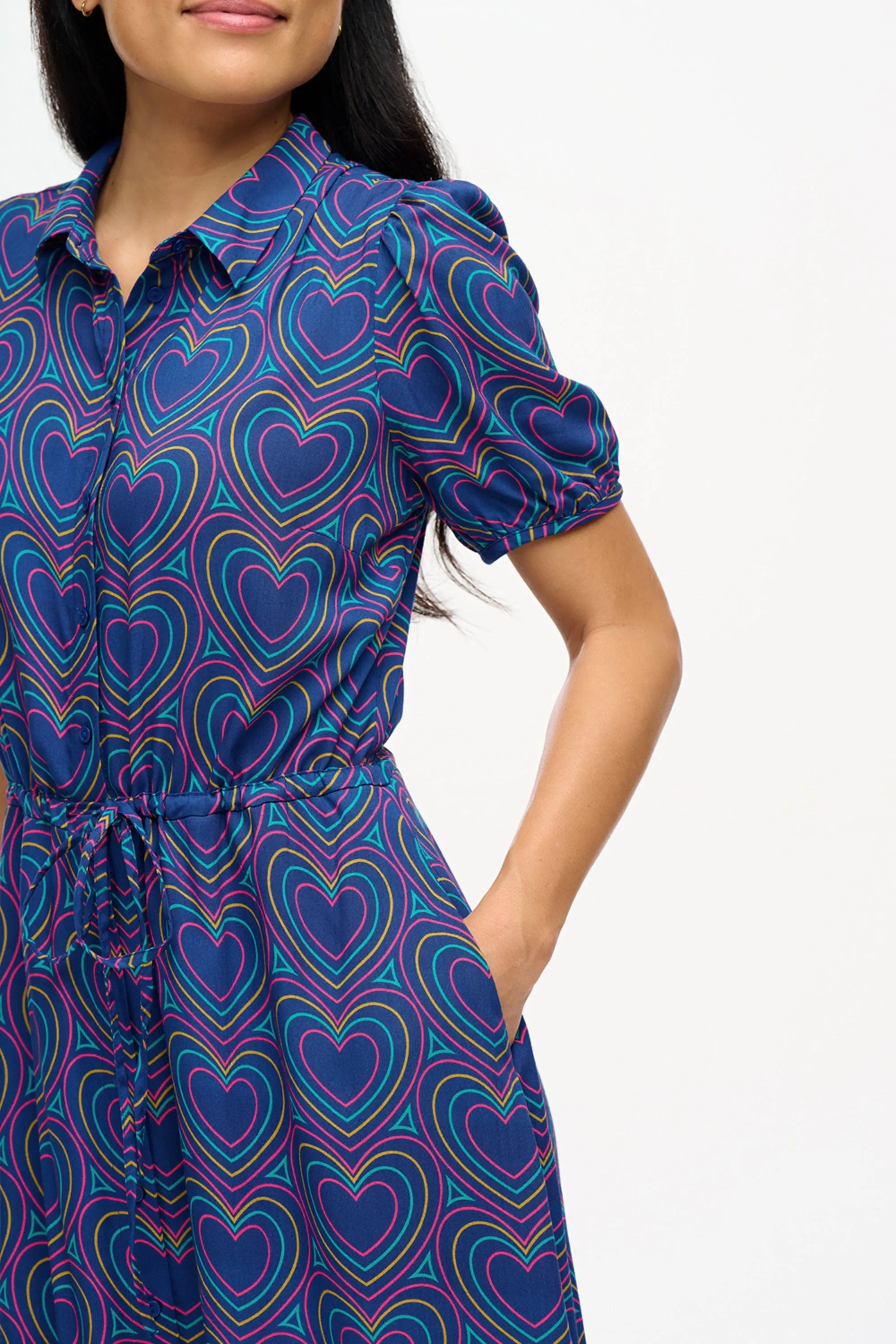 Cassandra Midi Shirt Dress - Navy, Heart Explosion