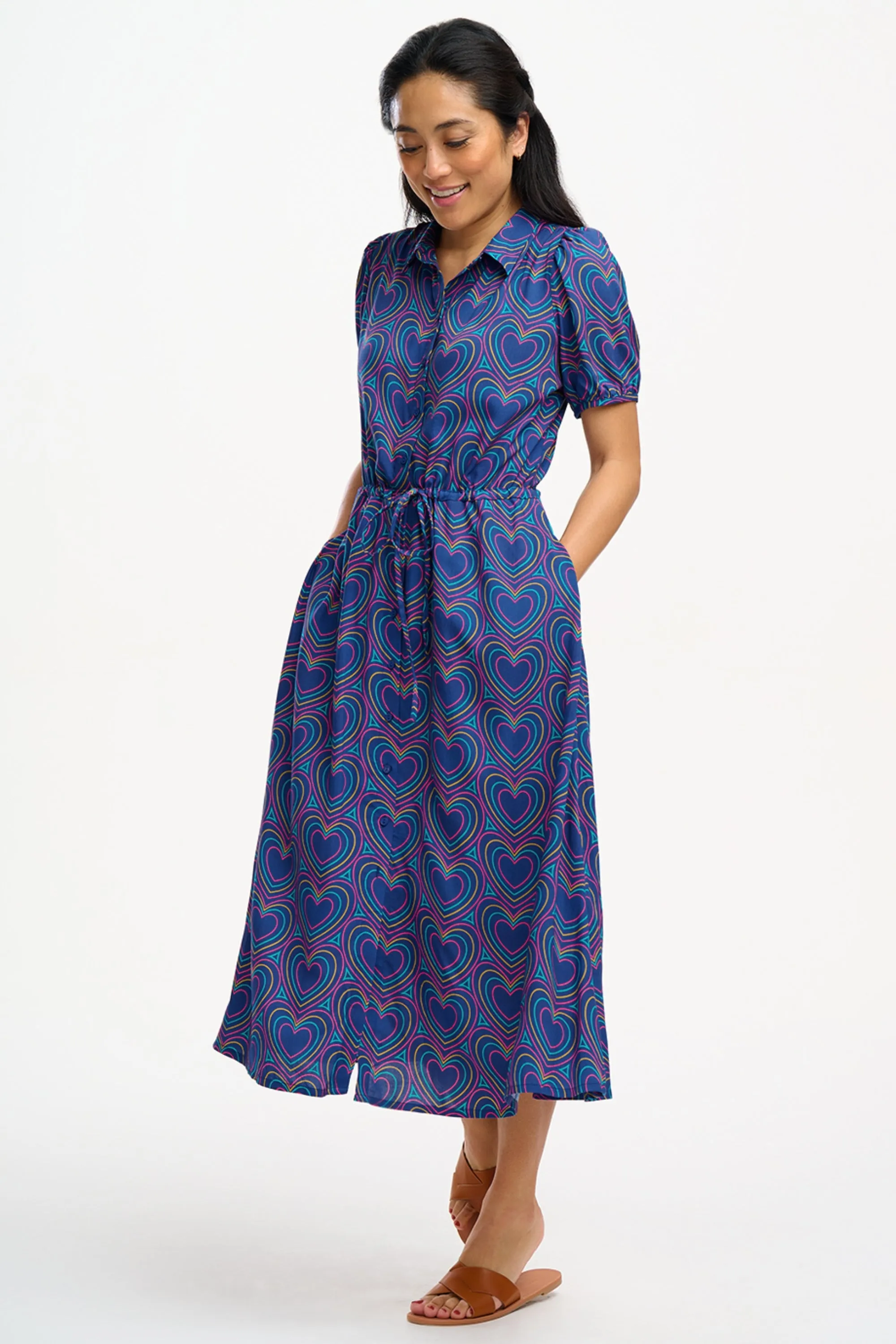 Cassandra Midi Shirt Dress - Navy, Heart Explosion