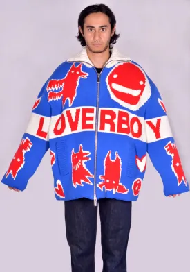 CHARLES JEFFREY LOVERBOY 042010601 KNITTED PUFFER JACKET UNISEX BLUE/RED (New season FW24)