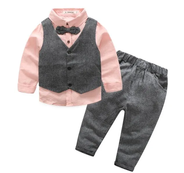 Children clothing gentleman kids clothes shirt vest pants and tie party boys clothing 3pcs/set