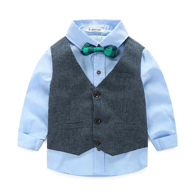 Children clothing gentleman kids clothes shirt vest pants and tie party boys clothing 3pcs/set