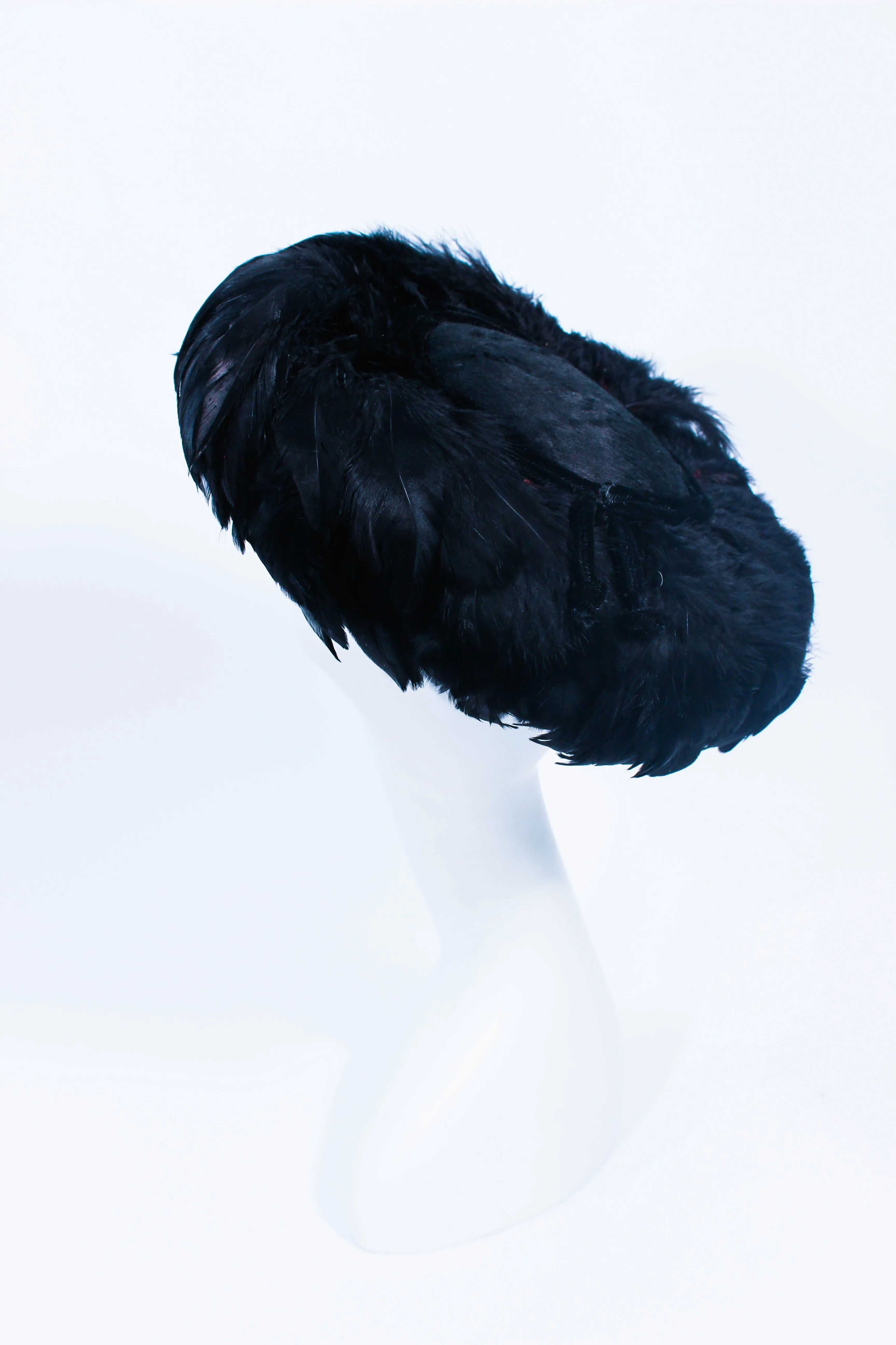 CHRISTINE Vintage 1950's Black Dyed Goose Feather and Sheared Beaver Hat