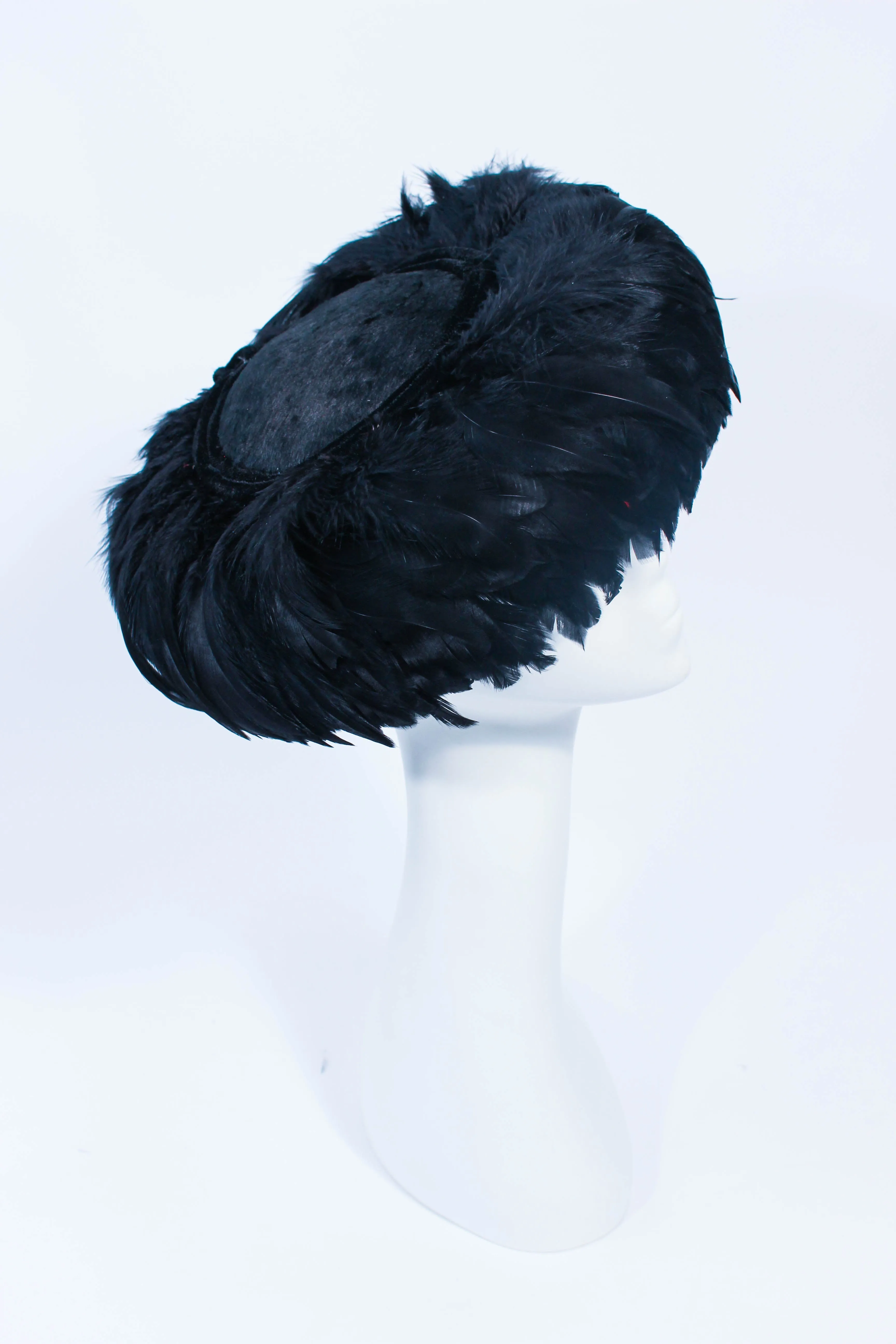 CHRISTINE Vintage 1950's Black Dyed Goose Feather and Sheared Beaver Hat