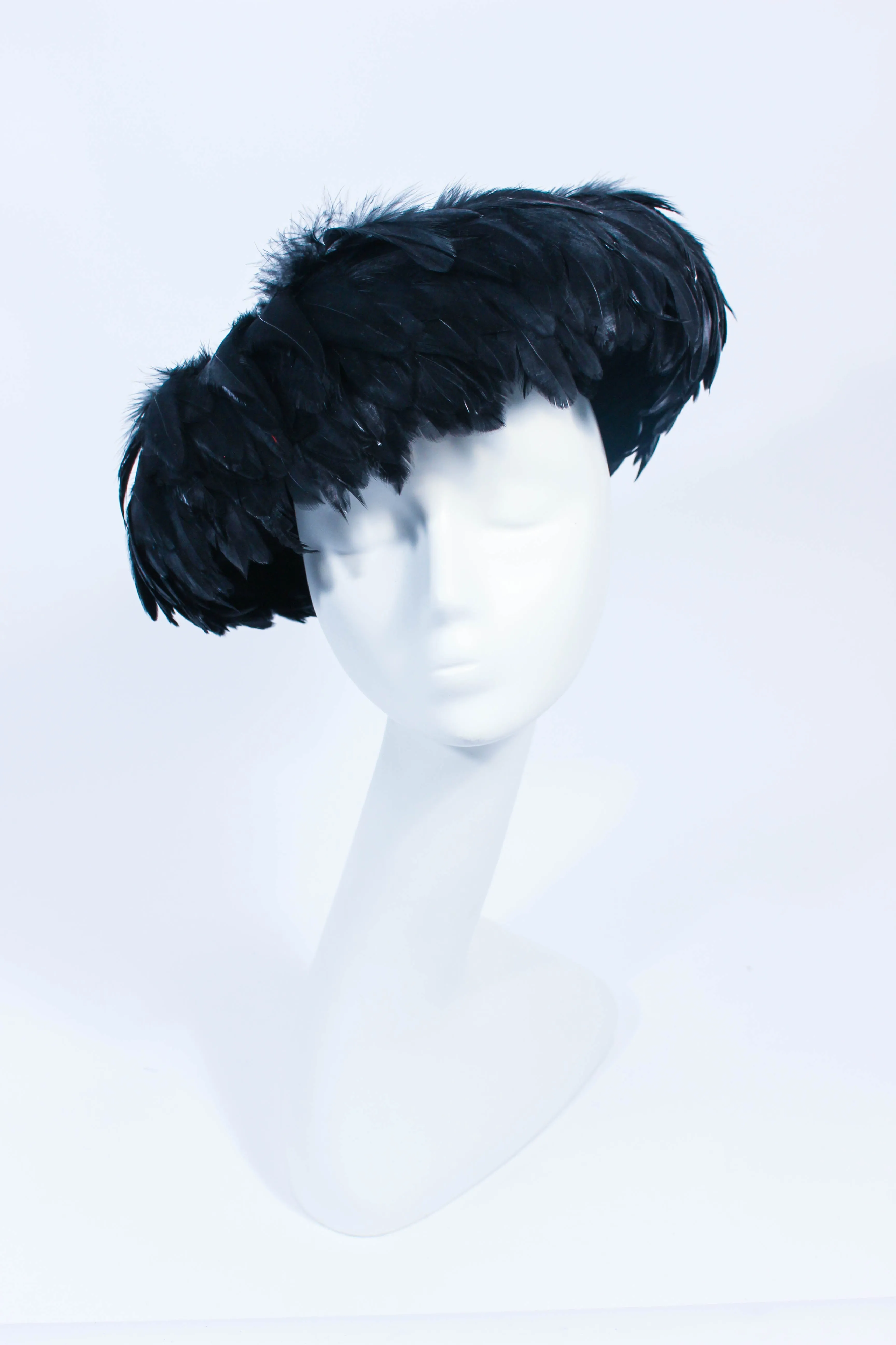 CHRISTINE Vintage 1950's Black Dyed Goose Feather and Sheared Beaver Hat