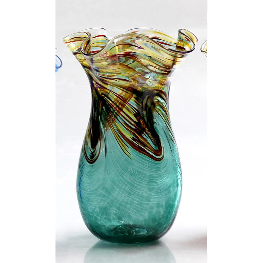 Colored Wave Glass Vase in Dark Green by Glass Rocks Dottie Boscamp