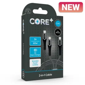 CORE  2-in-1 Cable 1.2m Braided Black 3A/60W PD