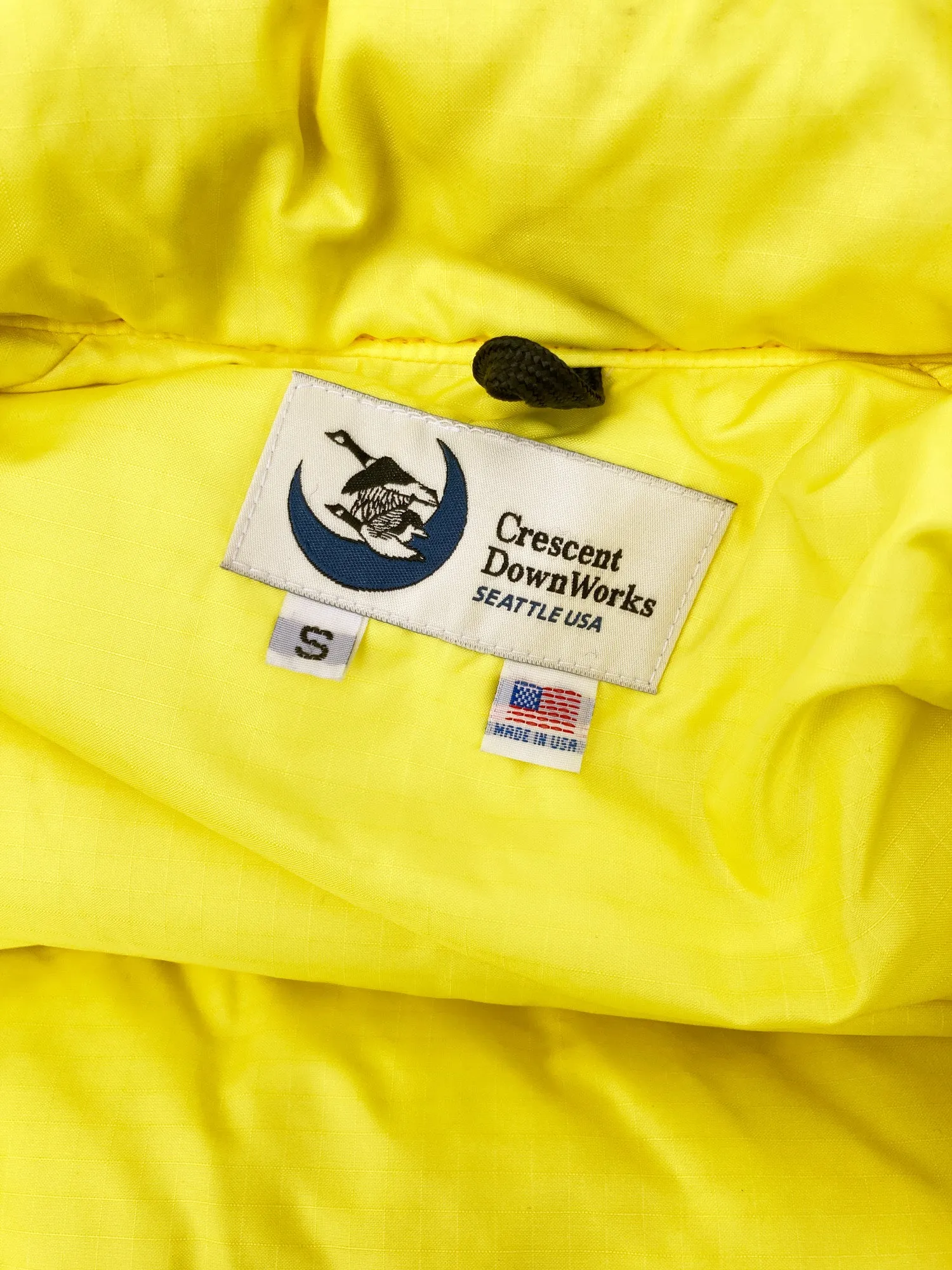 Crescent Down Works bright yellow nylon hooded down puffer jacket - mens S