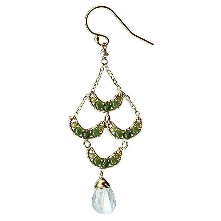 Crescent Earrings 4210 A with Green Jade and Moonstone by Michelle Pressler Jewelry