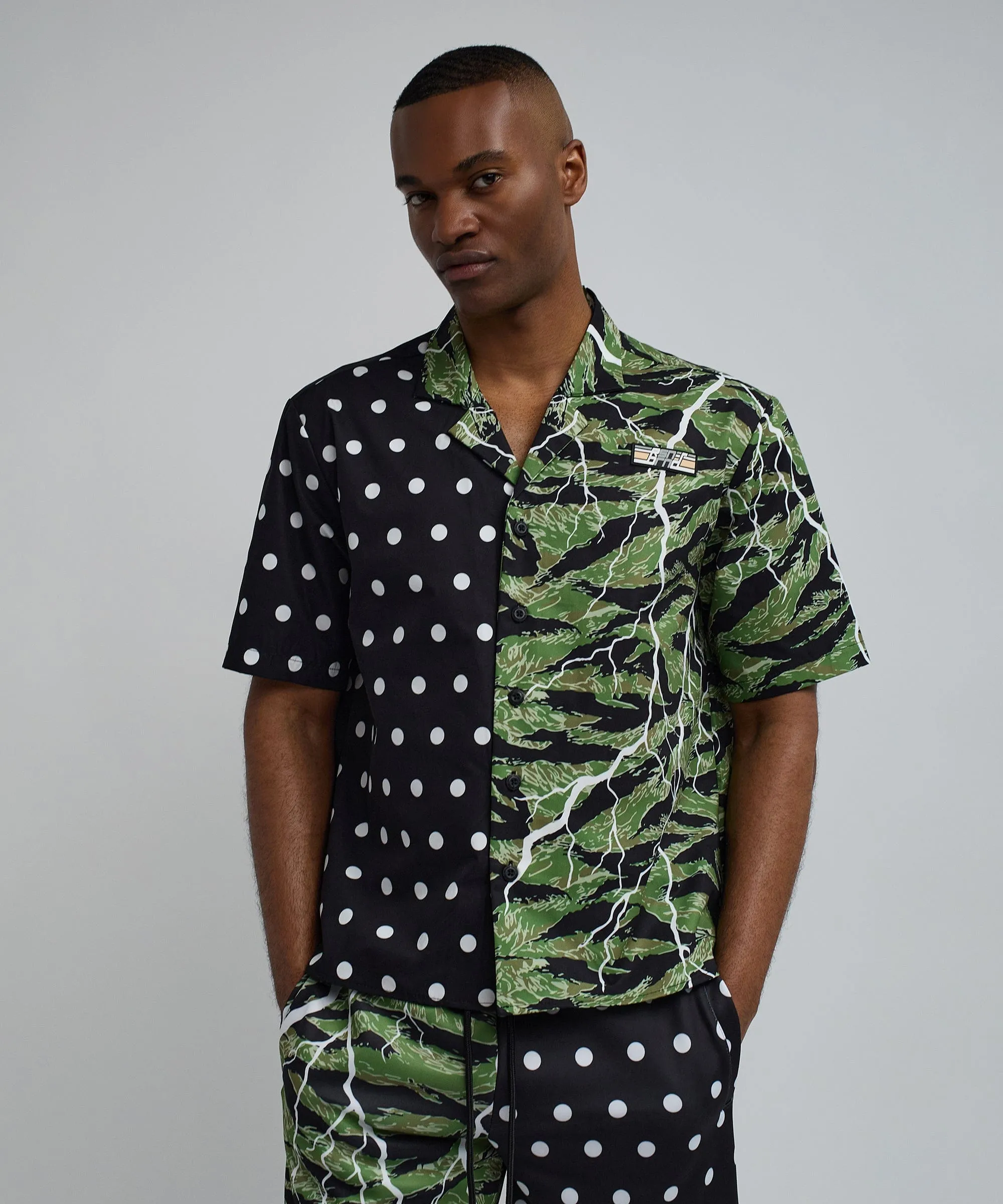 Dots And Camo Split Woven Short Sleeve Shirt