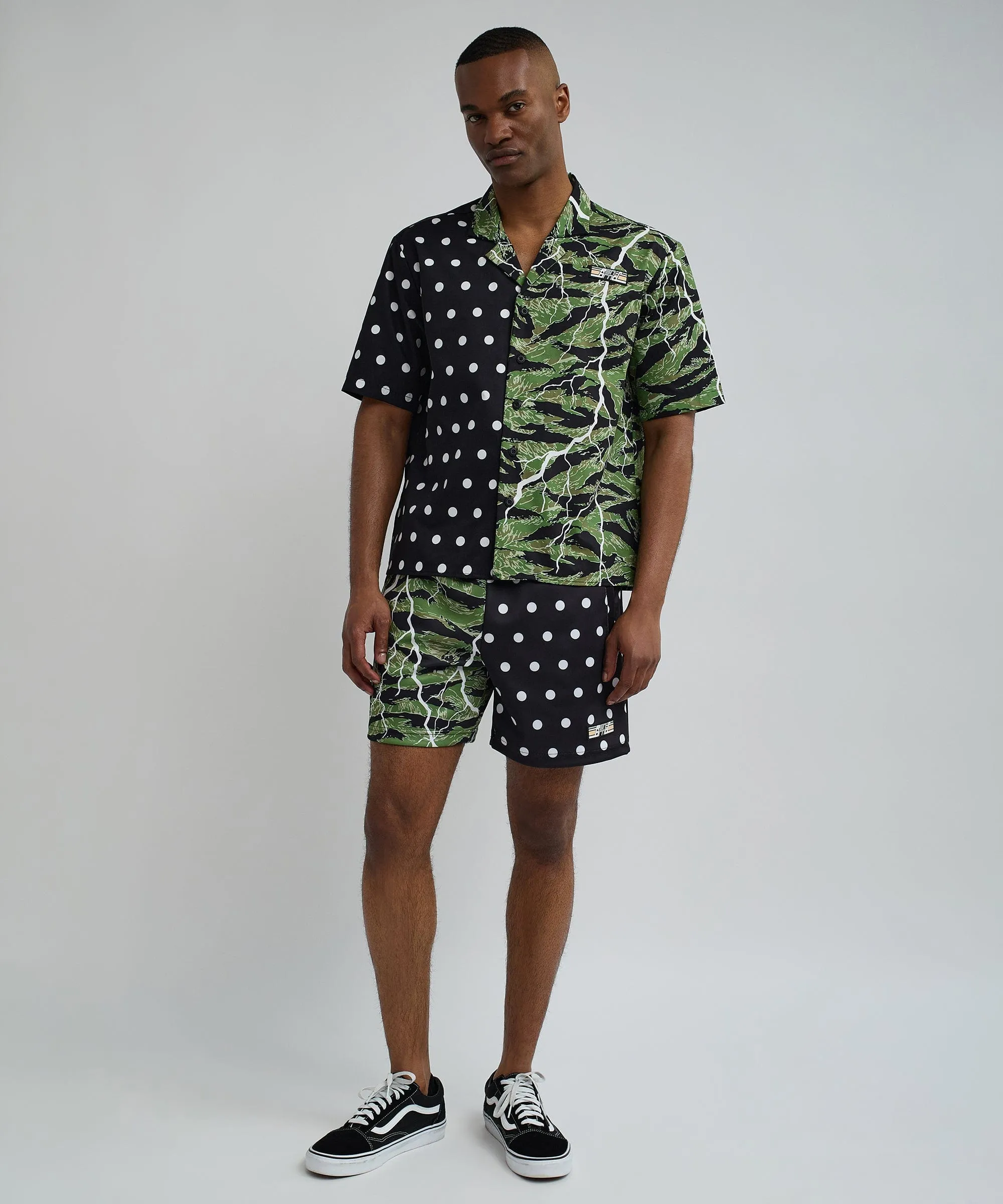 Dots And Camo Split Woven Short Sleeve Shirt