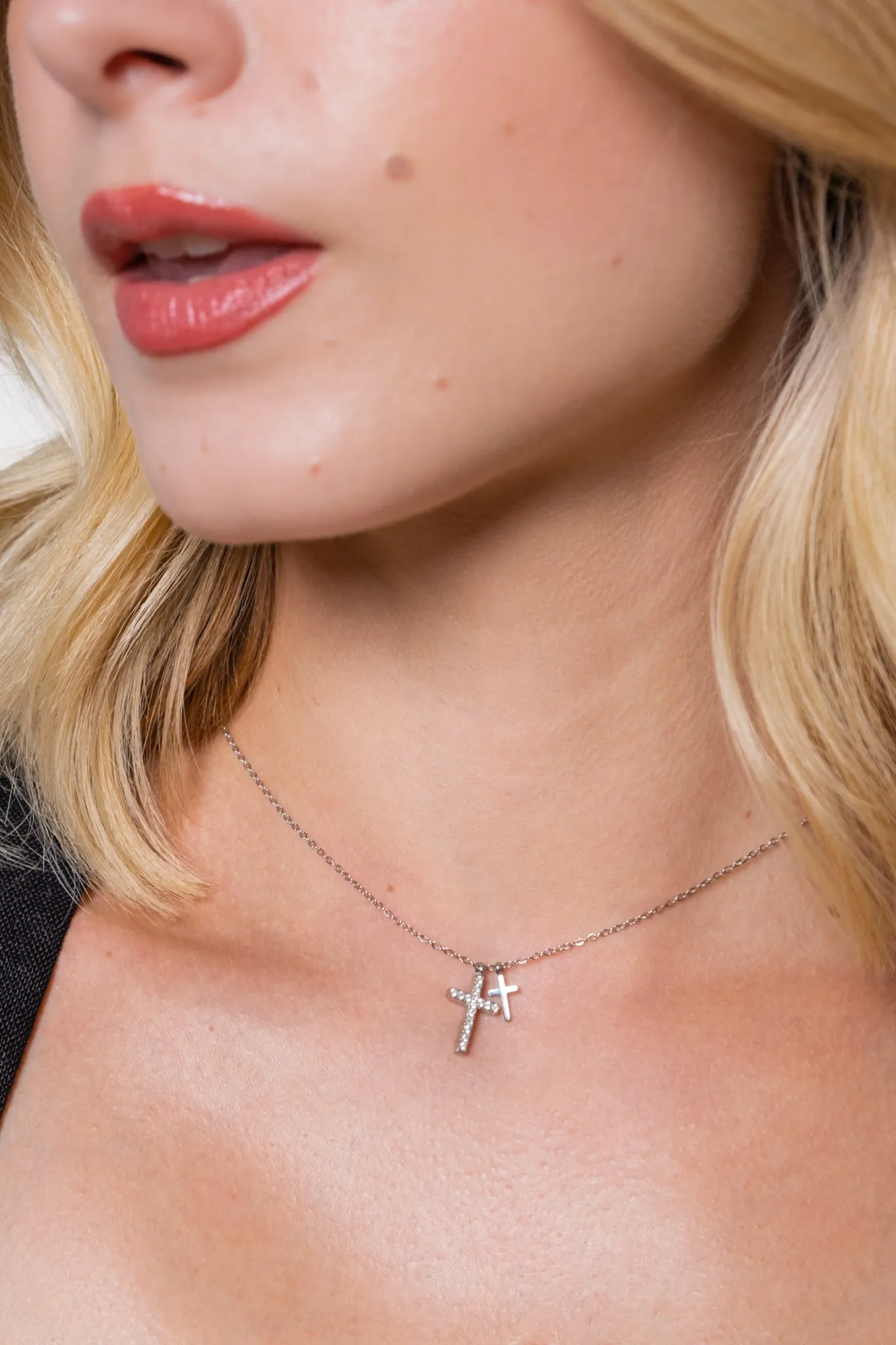 Double Cross Dainty Necklace