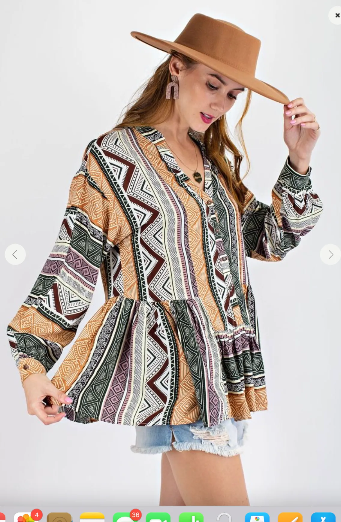 Easel Tribal Print Long Sleeve Top