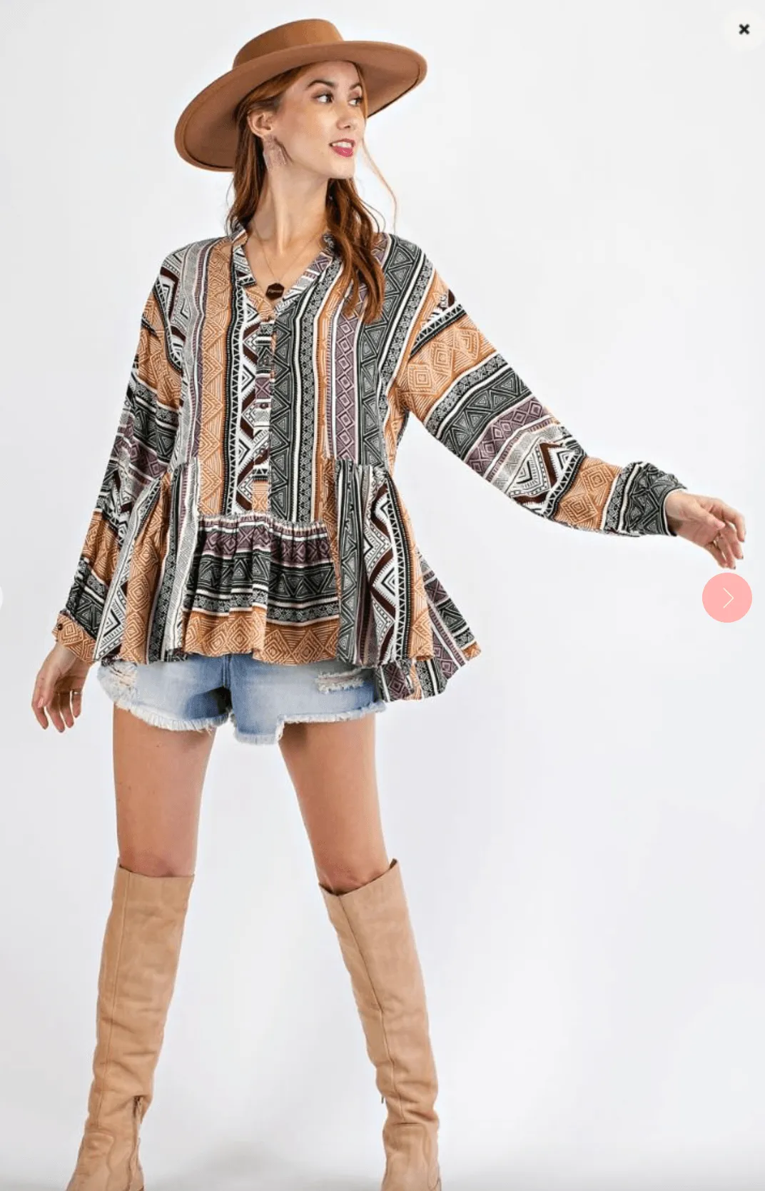 Easel Tribal Print Long Sleeve Top