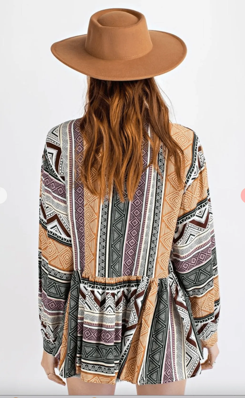 Easel Tribal Print Long Sleeve Top