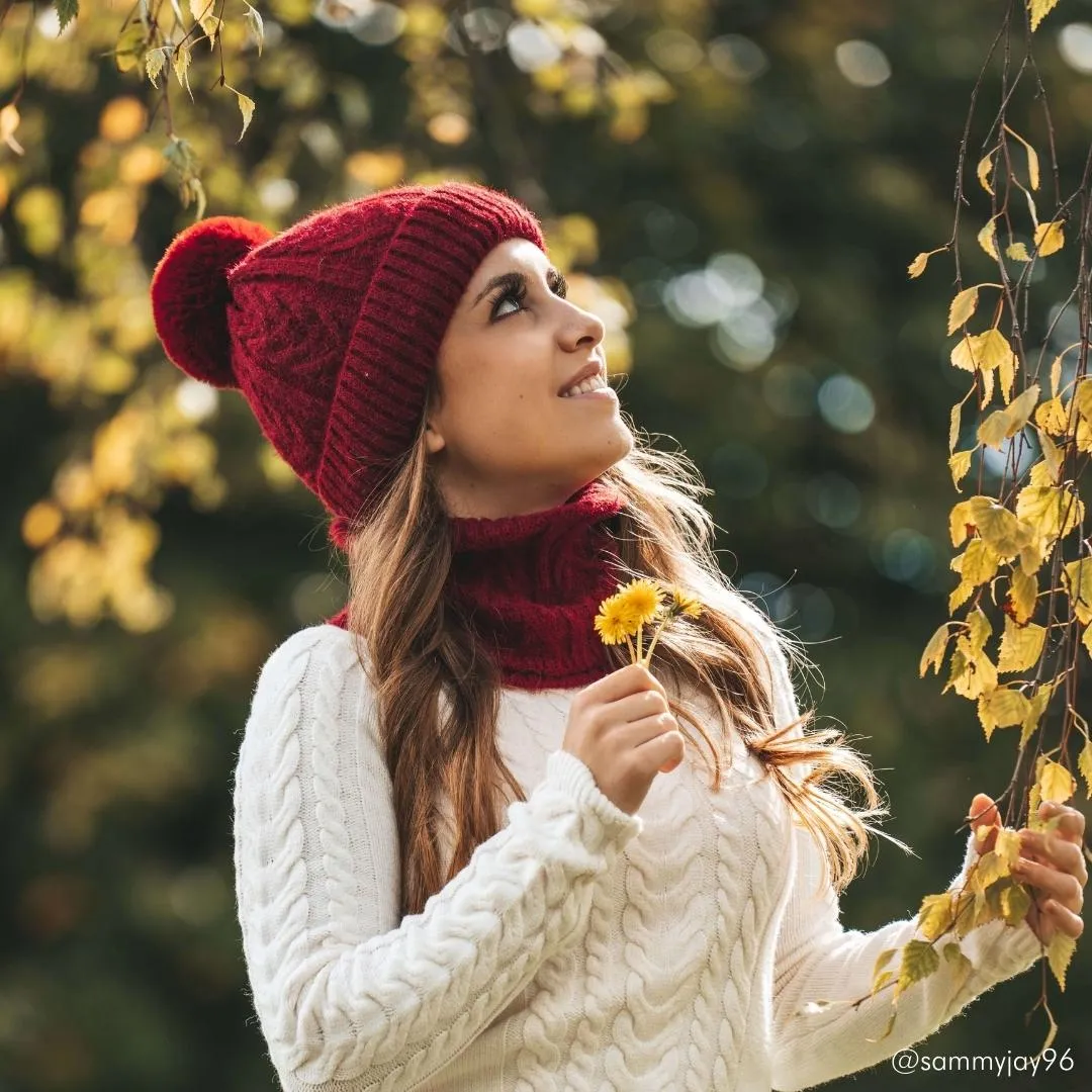 Fifi Fleece Lined Beanie & Snood Set - Wine