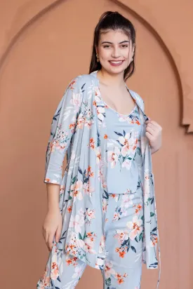 Floral Print pj set with Robe