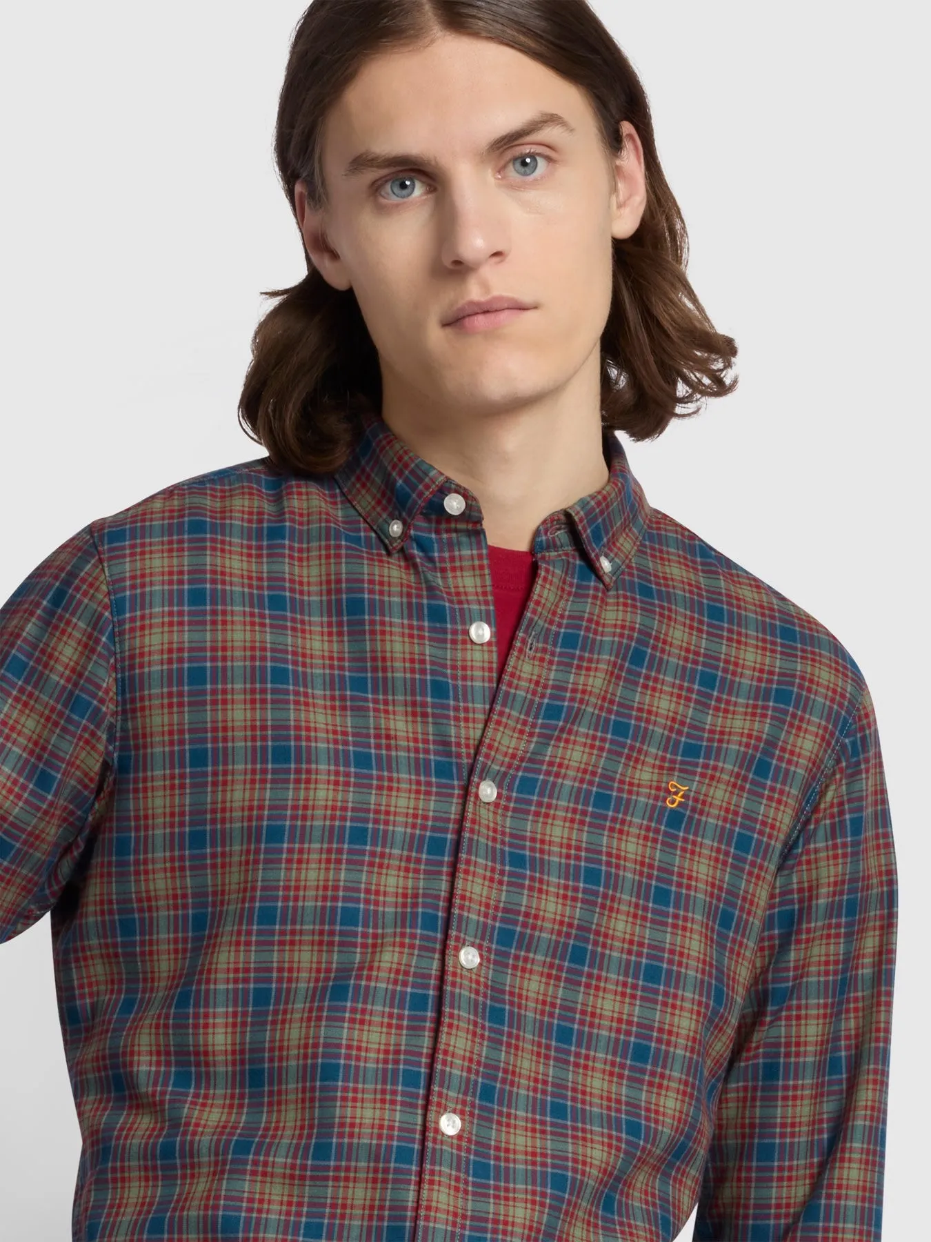 Fraser Button Down Check Organic Cotton Shirt In Sailor Blue