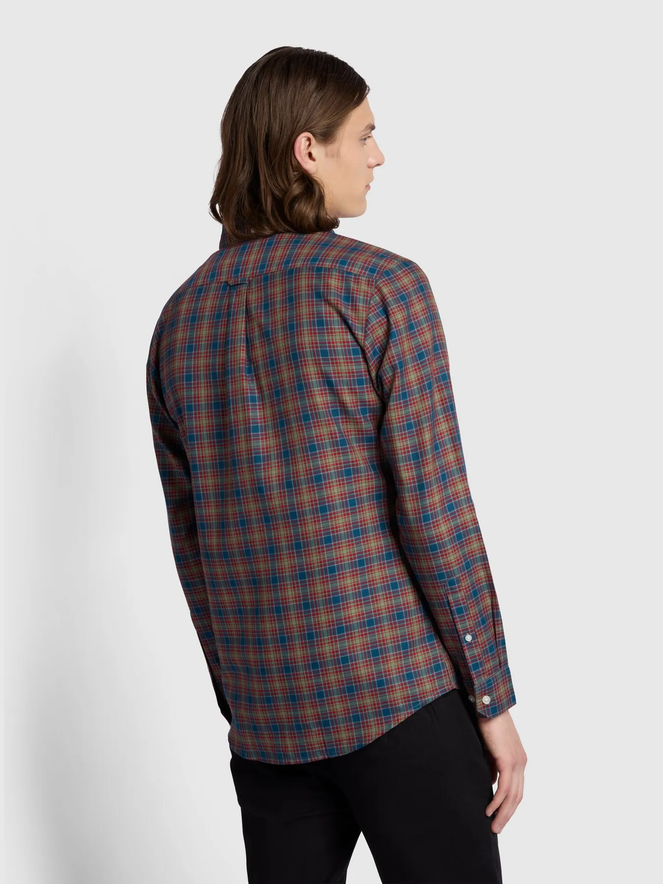 Fraser Button Down Check Organic Cotton Shirt In Sailor Blue