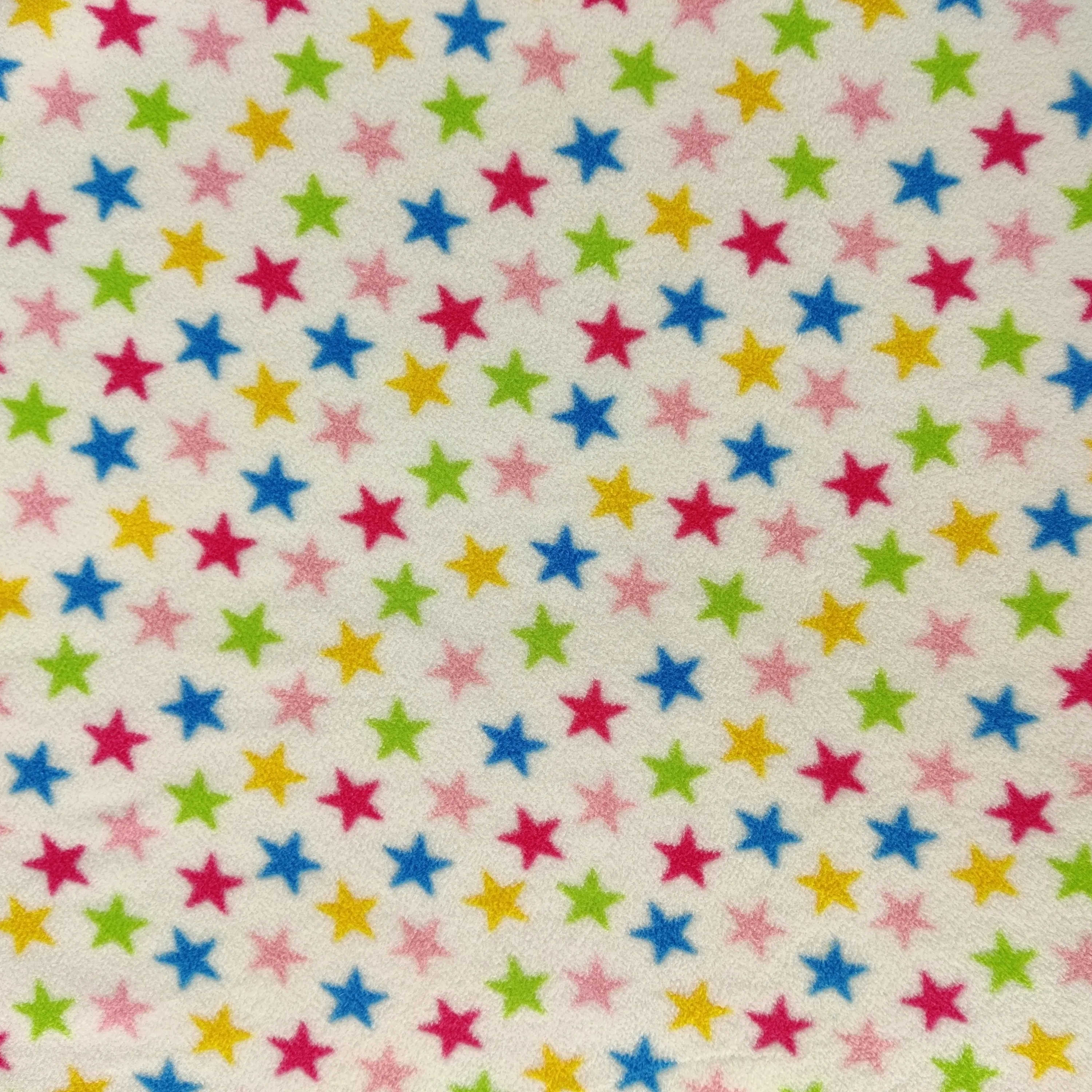 FS743_1 Multicolour Stars Fleece Fabric White