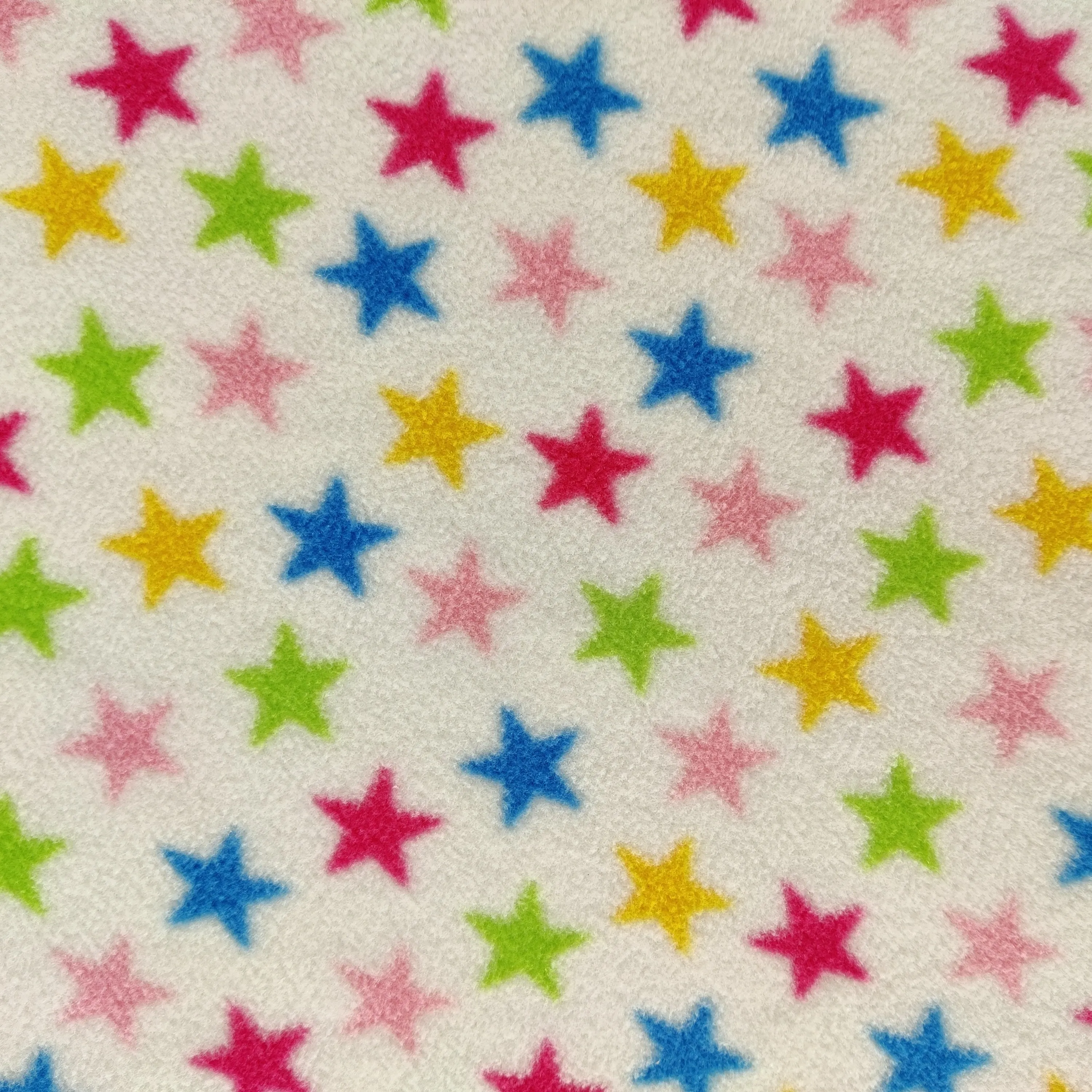 FS743_1 Multicolour Stars Fleece Fabric White