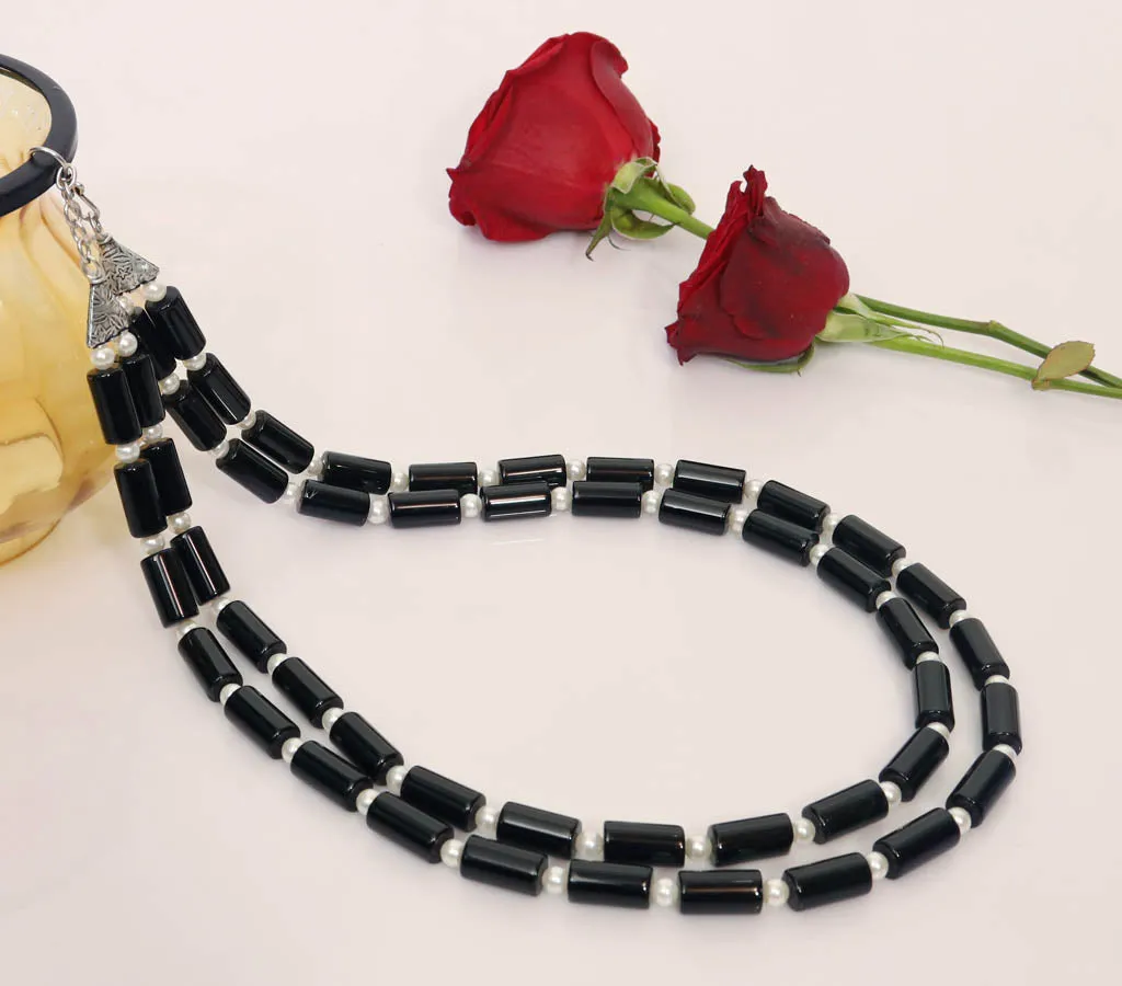 Imeora Exclusive Double Multi Black Onyx And Pearl Necklace