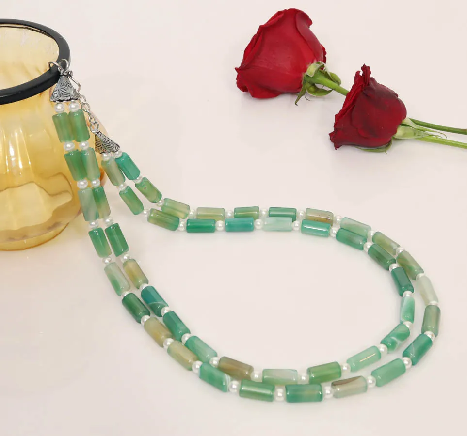 Imeora Exclusive Double Multi Light Green Onyx And Pearl Necklace