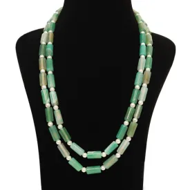 Imeora Exclusive Double Multi Light Green Onyx And Pearl Necklace