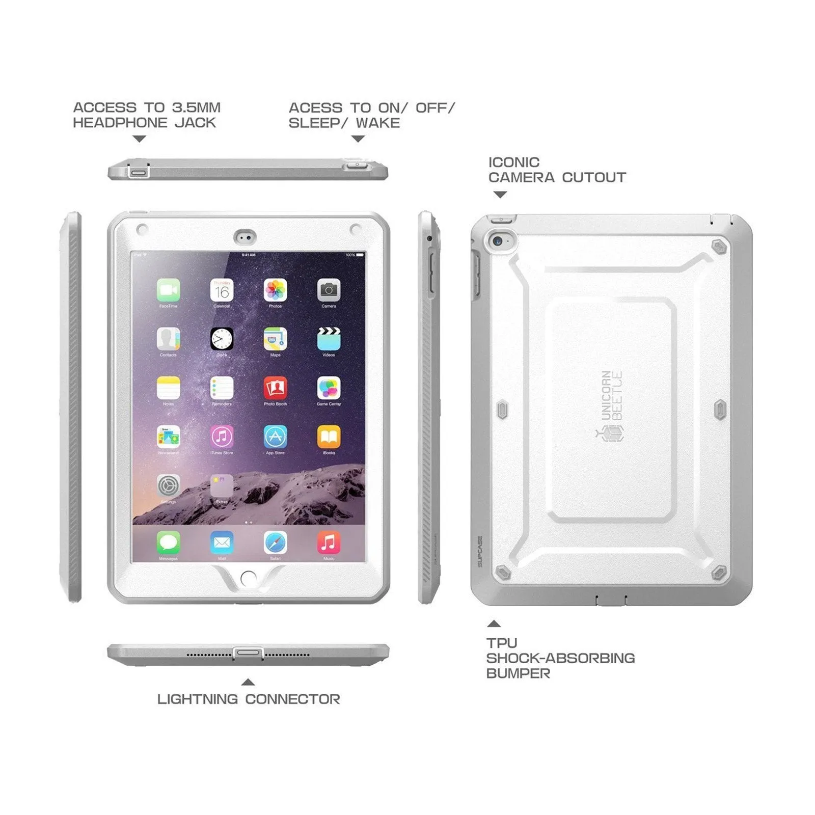 iPad Air 2 Unicorn Beetle Pro Full-Body Protective Case-White