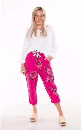 Italian Cartel Positano Floral Pants Fushcia