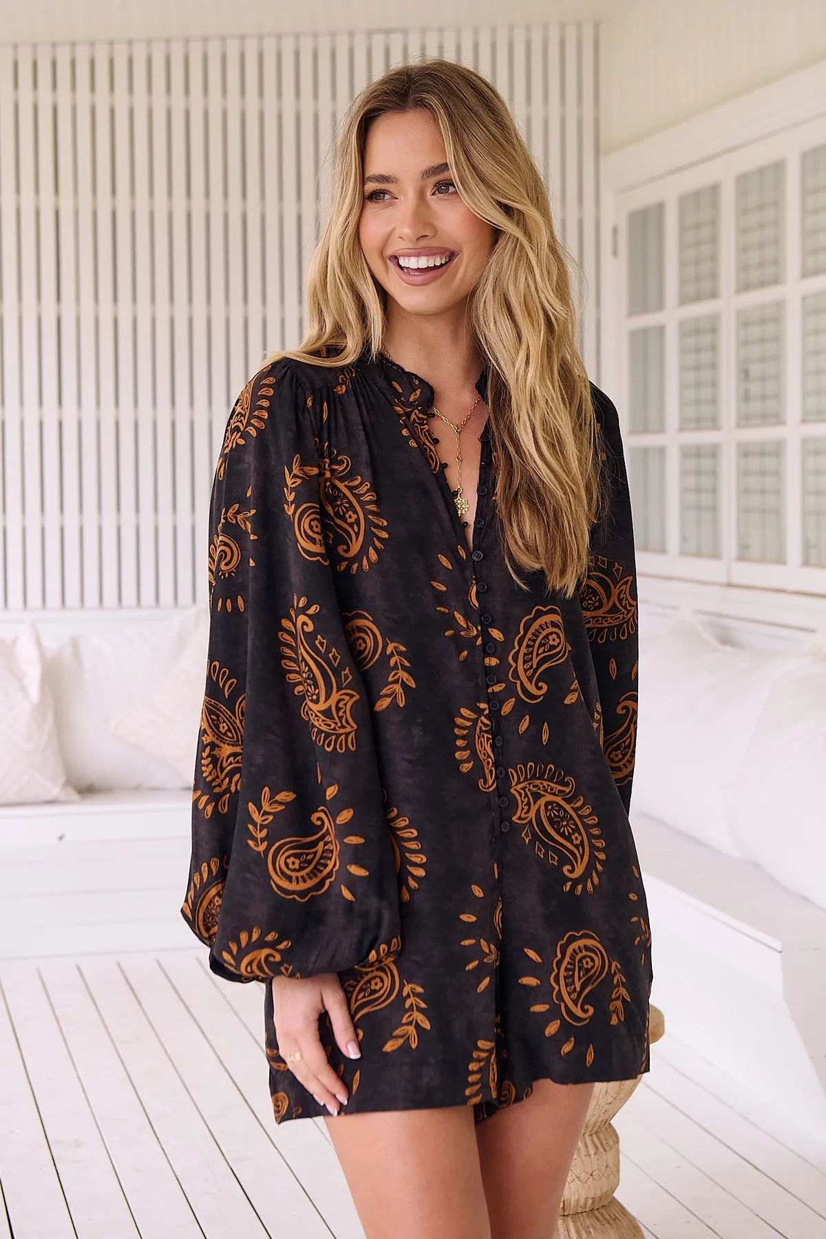 Jaase - Mahlia Playsuit Button Down Long Sleeve in Milan Collection