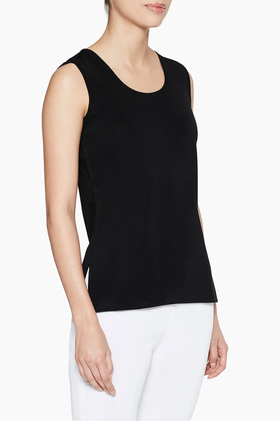 Long Scoop Neck Knit Tank, Black