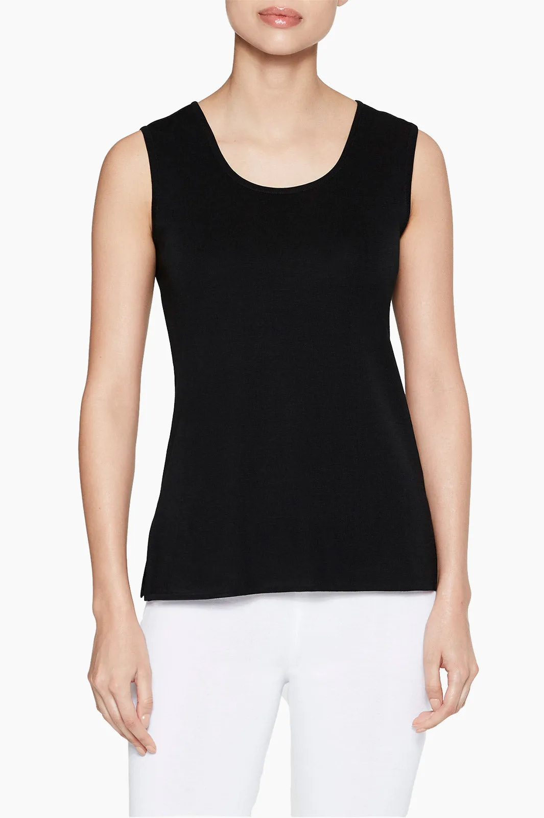 Long Scoop Neck Knit Tank, Black