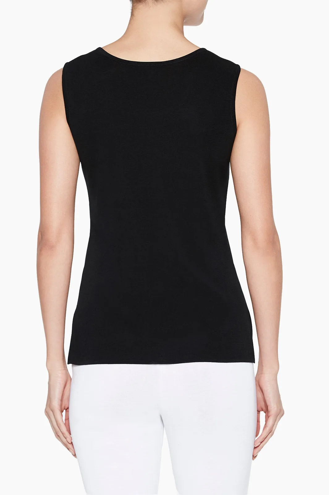 Long Scoop Neck Knit Tank, Black