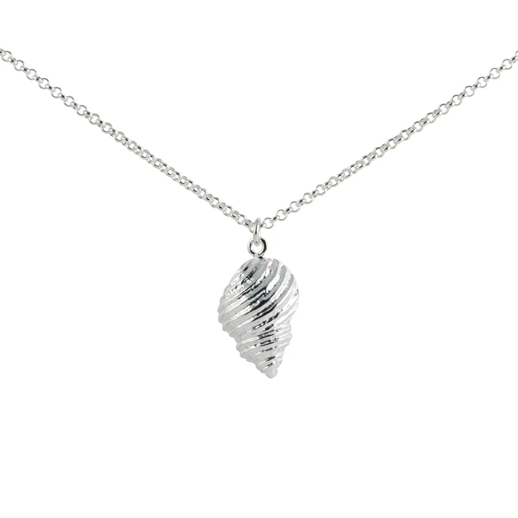 Long Silver Necklace with Large Sea Shell