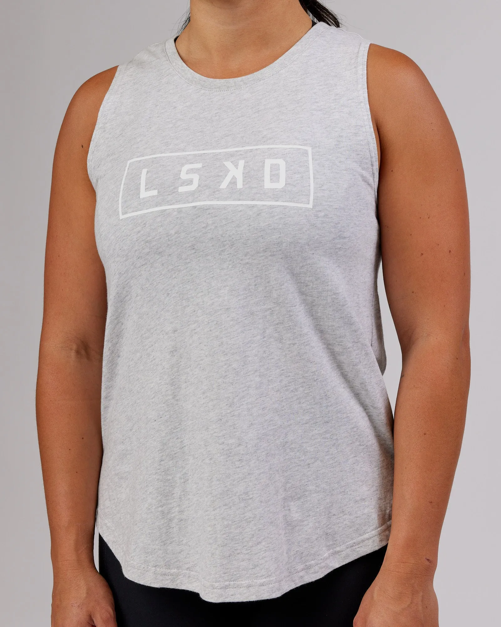 Luna Tank - Lt Grey Marl-White