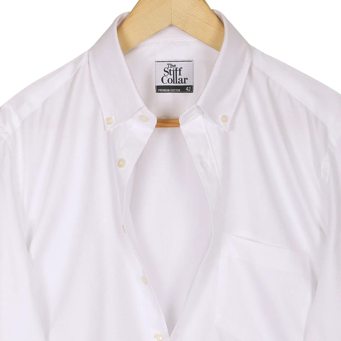 Luthai Pebble White Twill Button Down 2 Ply Giza Cotton Shirt