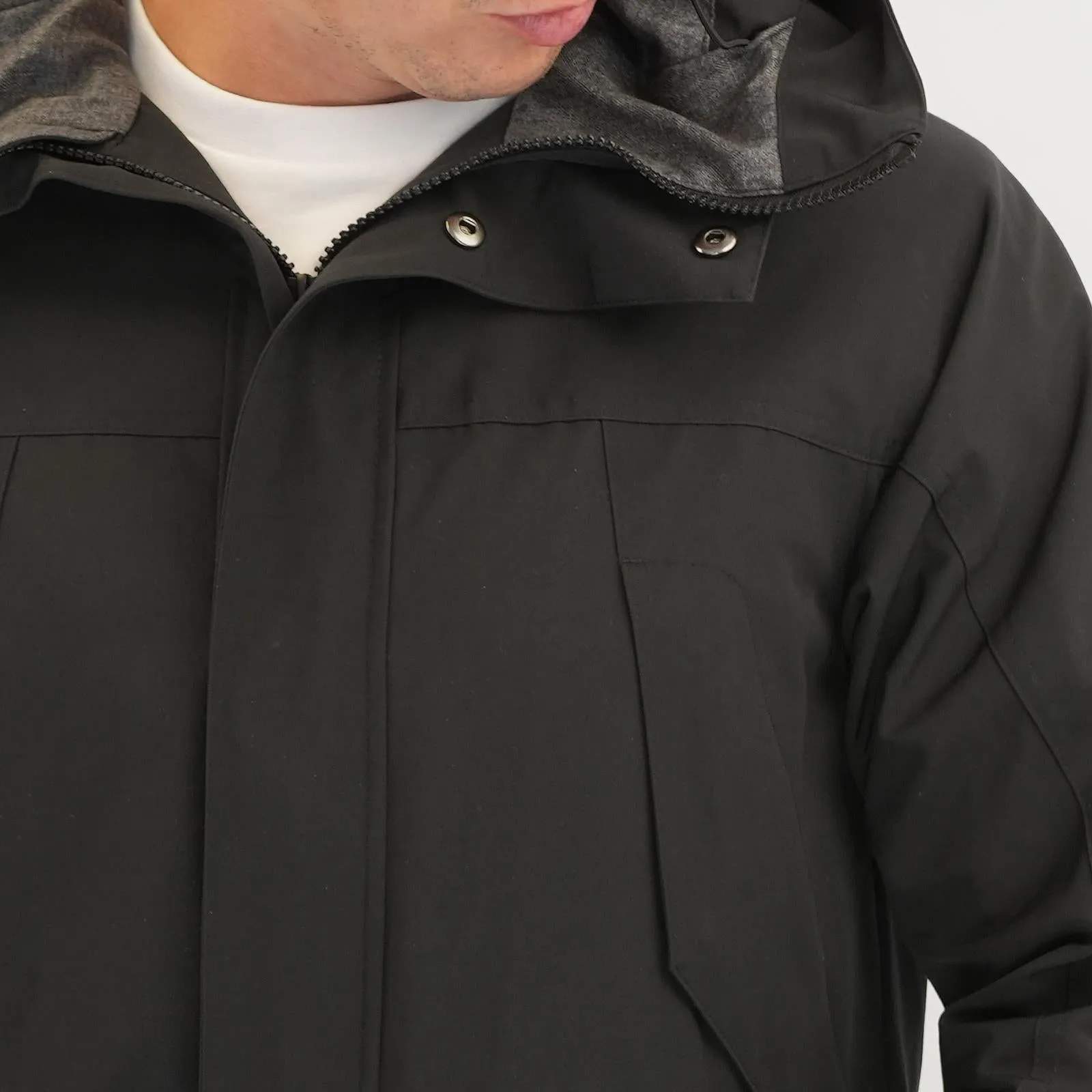 M&S Mac Raincoat Cotton Blend Hooded Black