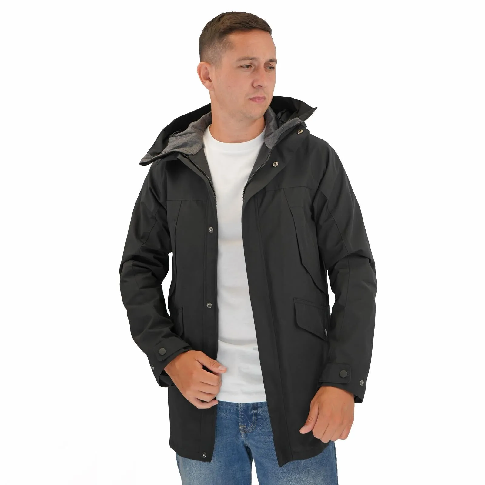 M&S Mac Raincoat Cotton Blend Hooded Black