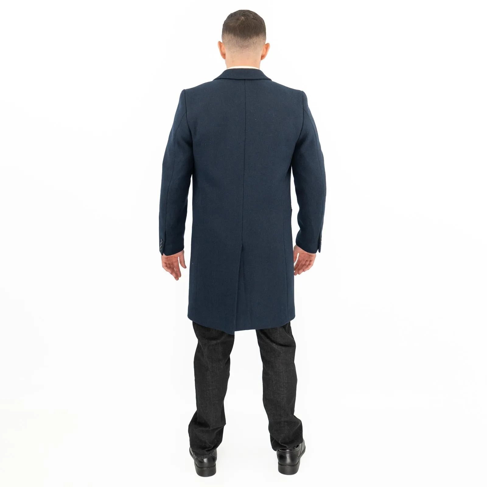 M&S Mens Wool Blend Overcoat Navy