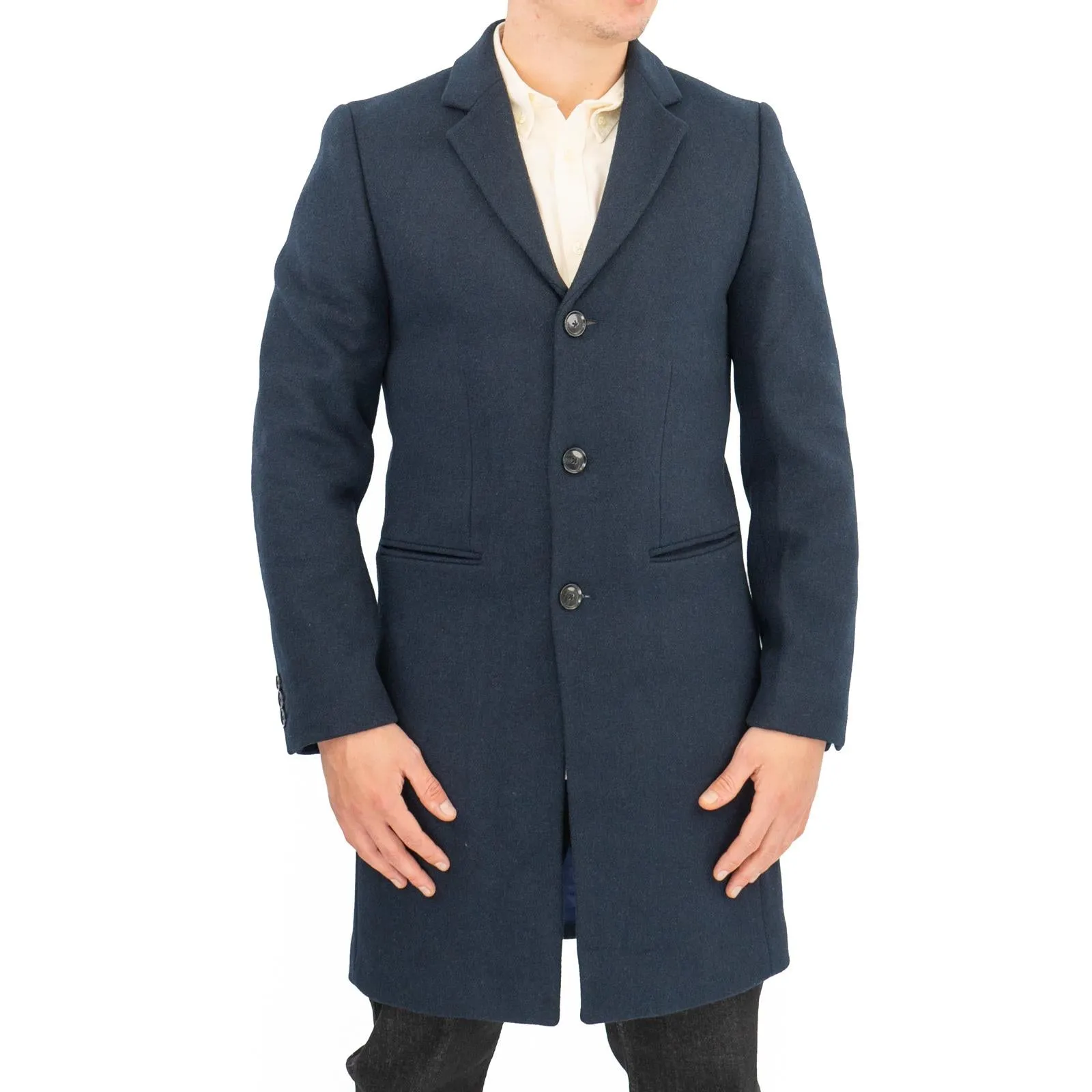 M&S Mens Wool Blend Overcoat Navy