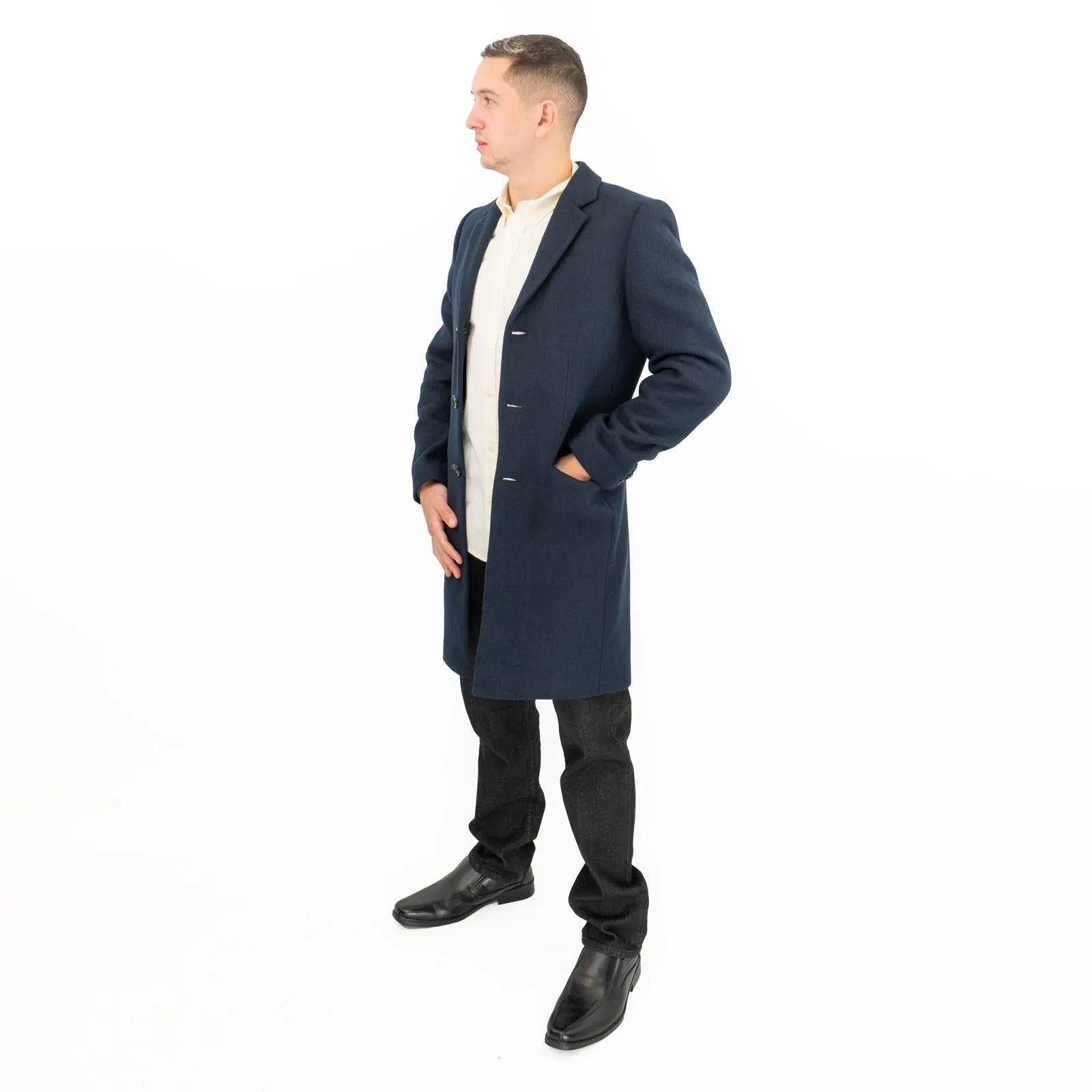 M&S Mens Wool Blend Overcoat Navy