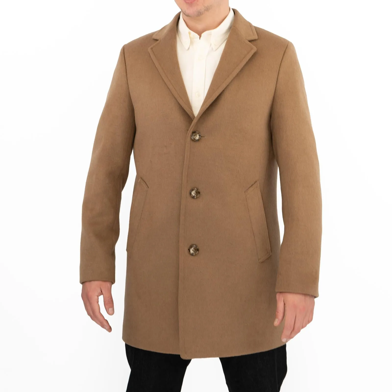 M&S Mens Wool Blend Revere Overcoat Brown