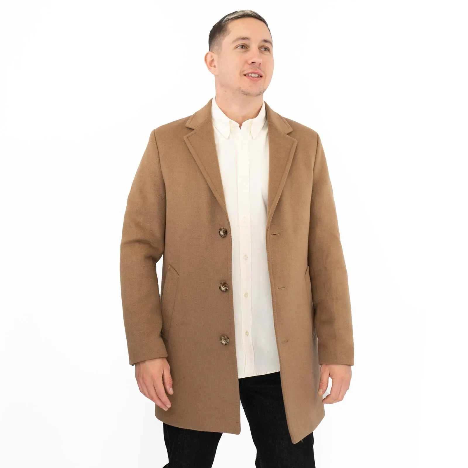 M&S Mens Wool Blend Revere Overcoat Brown