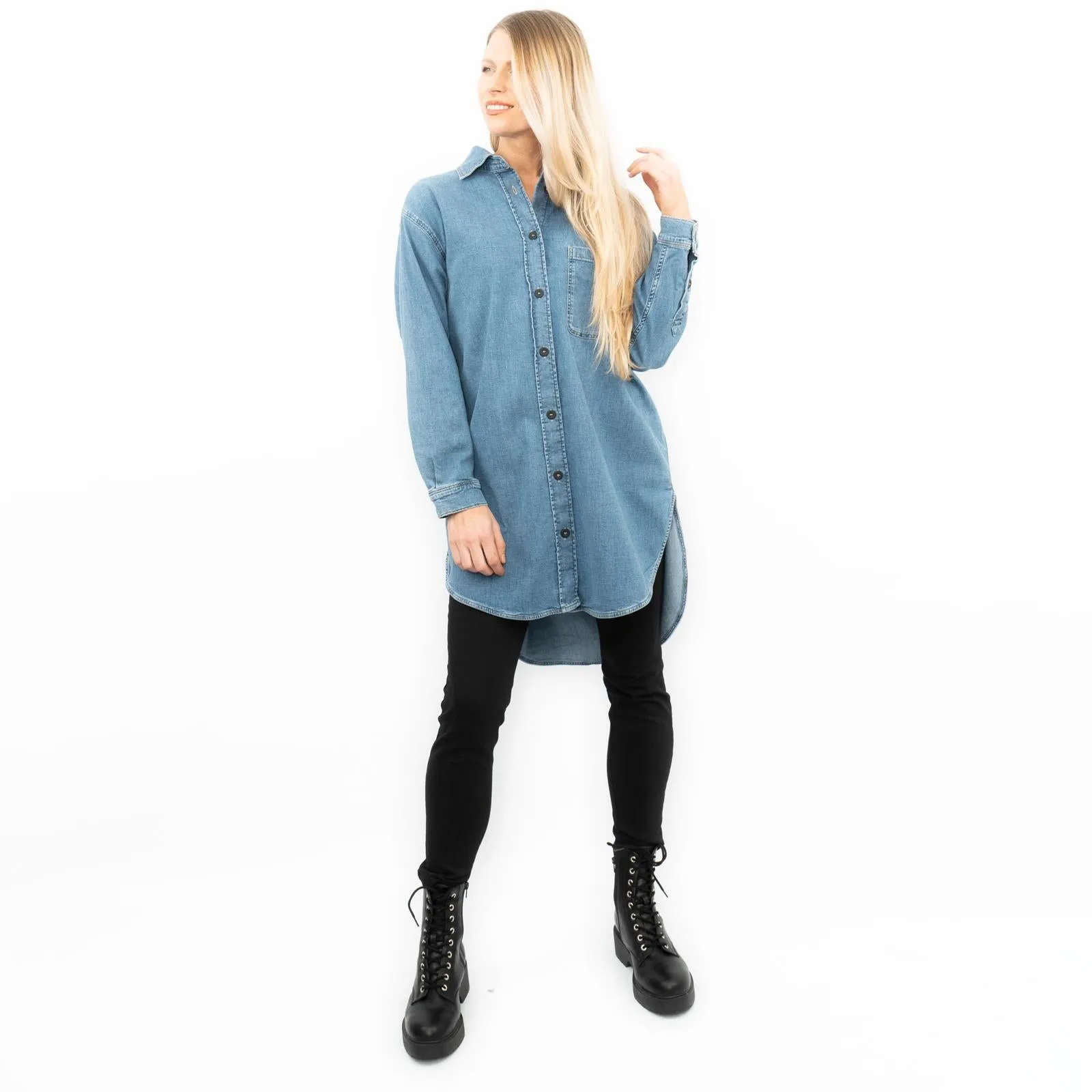 Massimo Dutti Blue Denim Oversized Tunic Longline Shirt