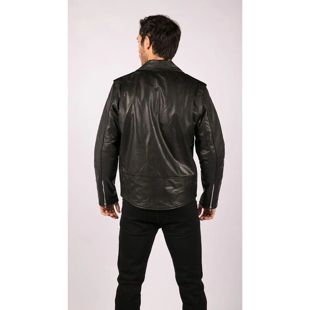 Mens Cow Hide Original Cross Zip Brando Biker Motorcycle Real Leather Jacket