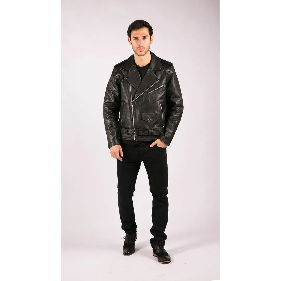 Mens Cow Hide Original Cross Zip Brando Biker Motorcycle Real Leather Jacket