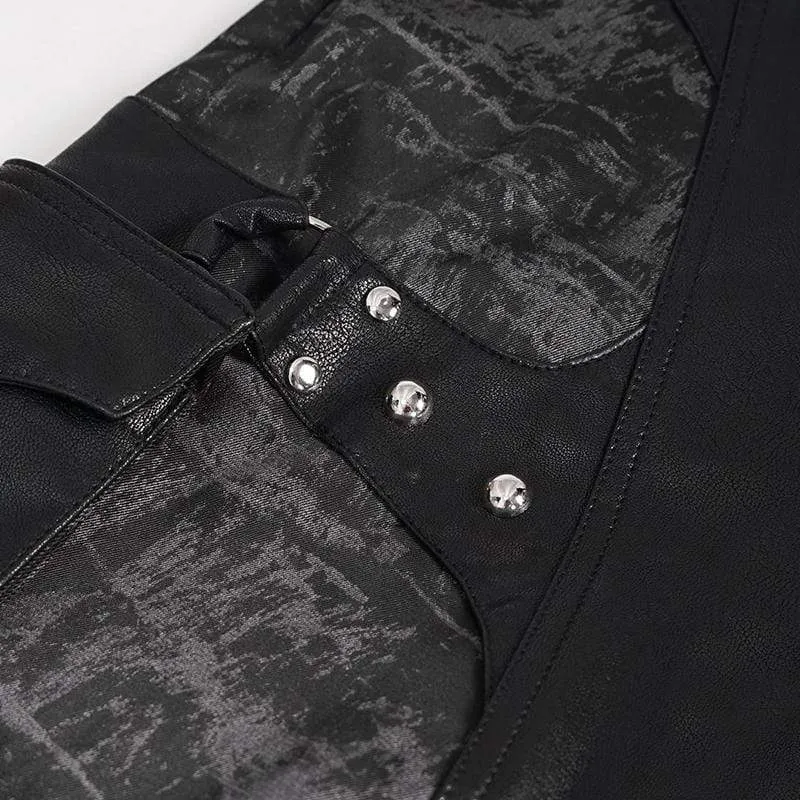 Men's Gothic Faux Leather Splice Multi-pocket Pants